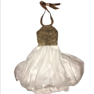 White and Gold Formal Prom Dress